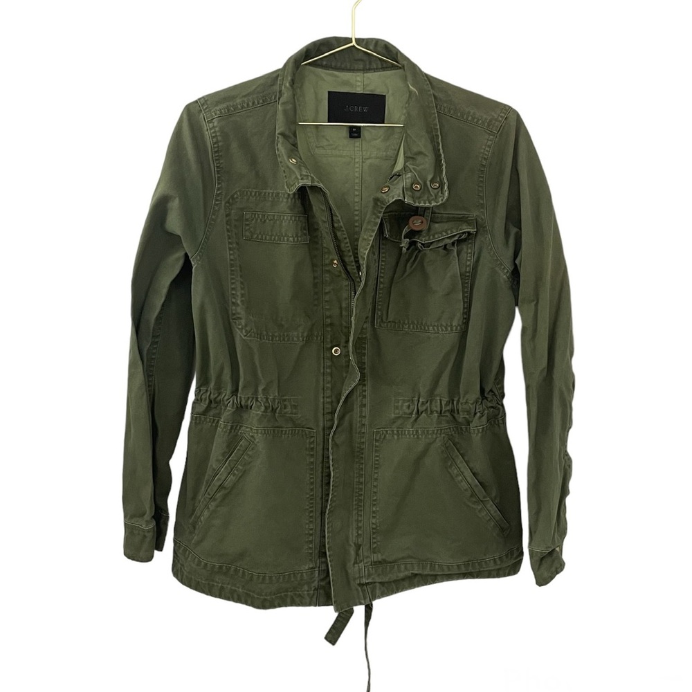 J. Crew Army Green Full Zip and Snap Closure Utility Jacket with Pockets Size M